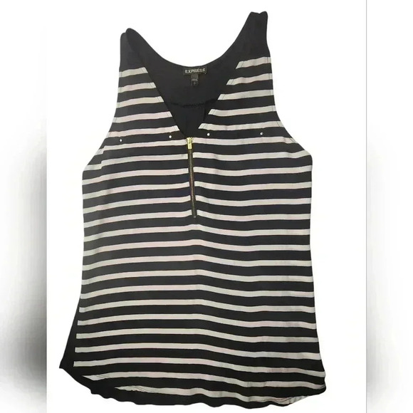 Express Black/White Striped V-neck Tank Top Size Small - Picture 7 of 9